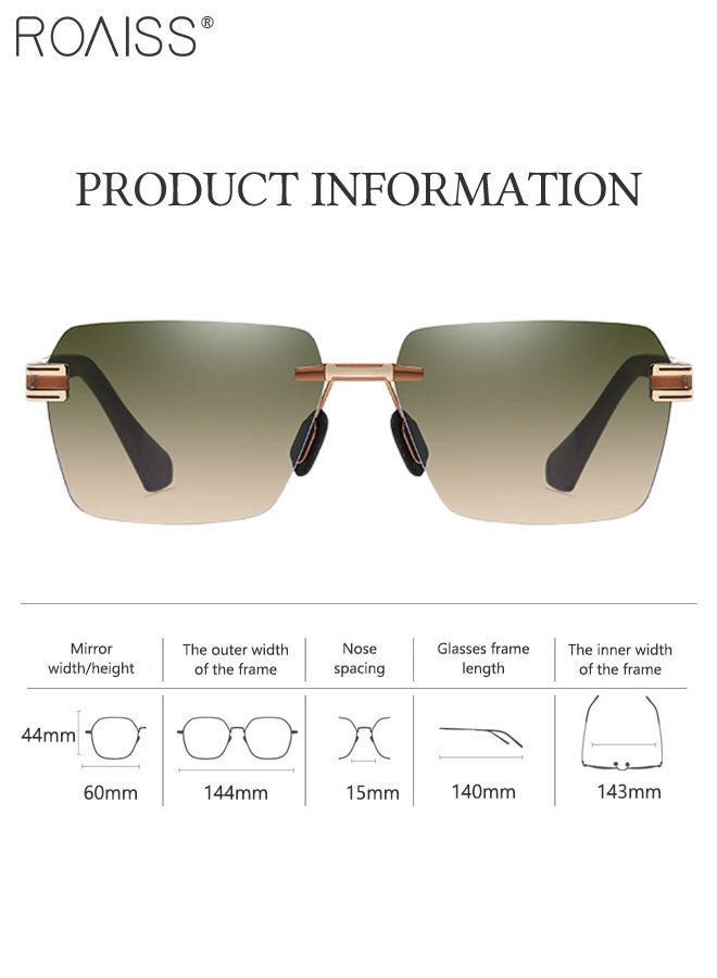 roaiss Men's Square Rimless Sunglasses, UV400 Protection Sun Glasses, Fashion Anti-Glare Sun Shades for Men Driving, Fishing, Traveling, Brown Gold, 60mm - Image 4
