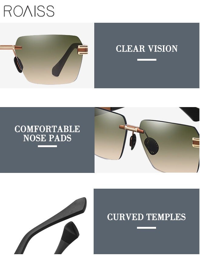 roaiss Men's Square Rimless Sunglasses, UV400 Protection Sun Glasses, Fashion Anti-Glare Sun Shades for Men Driving, Fishing, Traveling, Brown Gold, 60mm - Image 5
