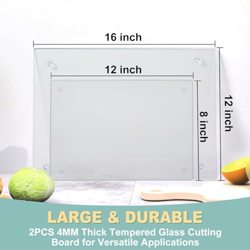 VASUHOME Tempered Glass Cutting Boards for Kitchen Counter - [2 Pack of 16x12 and 8x12 Inch] - Clear Cutting Board for Countertop - Scratch, Heat, Shatter Resistant and Easy to Clean - Image 5