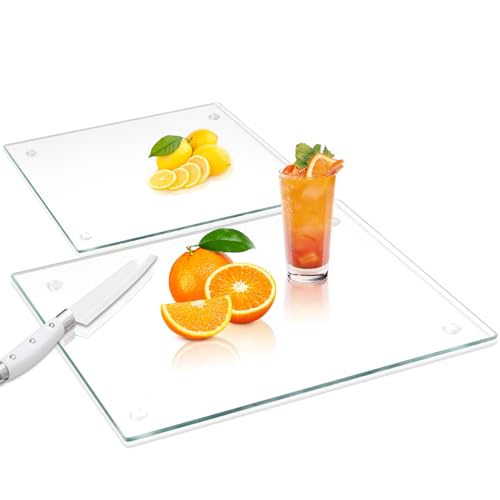 VASUHOME Tempered Glass Cutting Boards for Kitchen Counter - [2 Pack of 16x12 and 8x12 Inch] - Clear Cutting Board for Countertop - Scratch, Heat, Shatter Resistant and Easy to Clean - Image 1