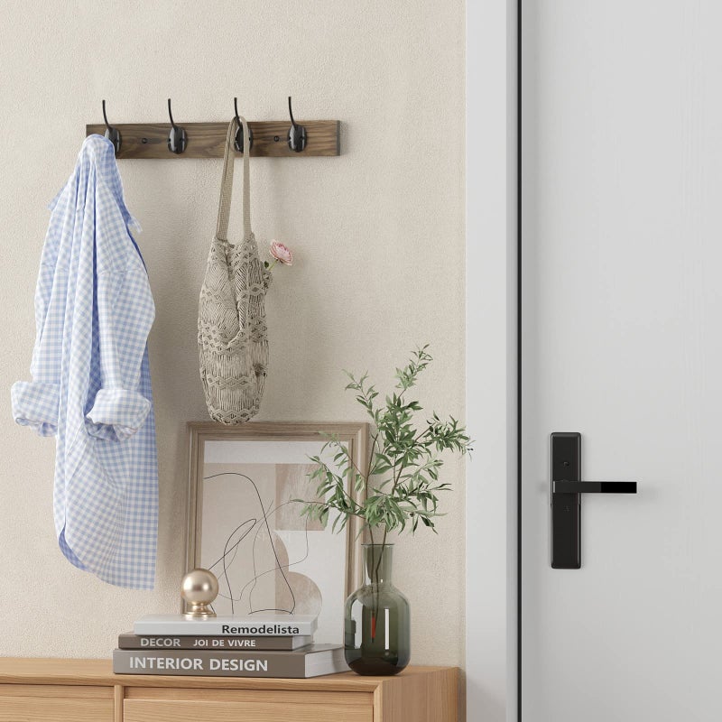 VERTORGAN Coat Hooks Wall Mounted, Wooden Hat Rack with 4 Hooks for Entryway, Bathroom,Bedroom(Brown) - Image 2