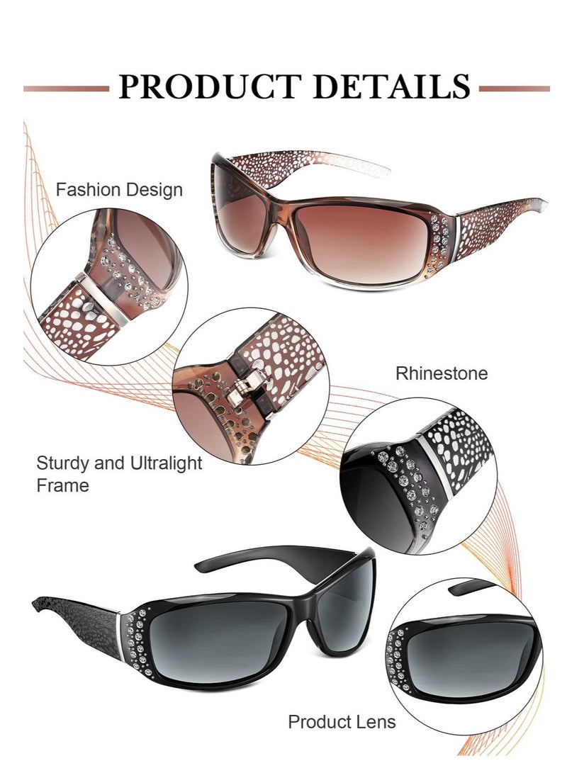 SYOSI Rhinestone Sunglasses Women Retro Wrap Around Sunglasses Crystal Oversized Bling Glasses Vintage Sunglasses Women Men for Driving Fishing Shopping - Image 5