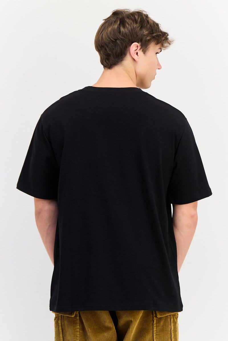 YOTO Men Crew Neck Short Sleeves Graphic Print T-Shirt, Black - Image 4