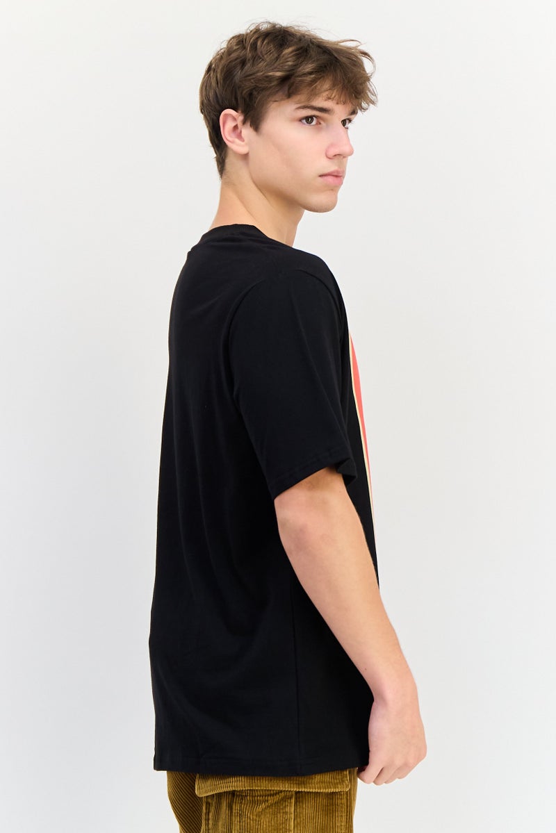 YOTO Men Crew Neck Short Sleeves Graphic Print T-Shirt, Black - Image 3