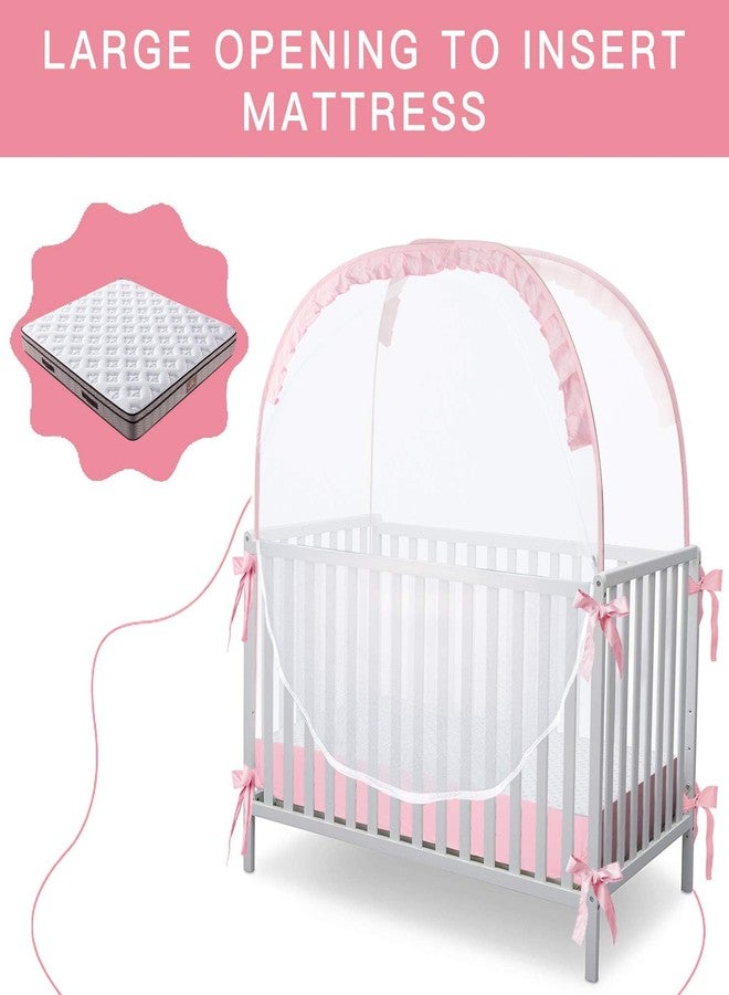 L RUNNZER Crib Tent, Portable Crib Cover to Keep Baby from Climbing Out, Safe & Breathable Crib Net, Easy to Install and Store, Pink - Image 4