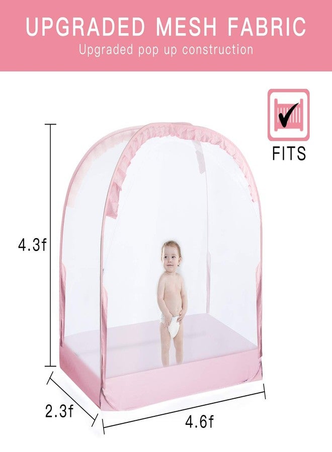 L RUNNZER Crib Tent, Portable Crib Cover to Keep Baby from Climbing Out, Safe & Breathable Crib Net, Easy to Install and Store, Pink - Image 2