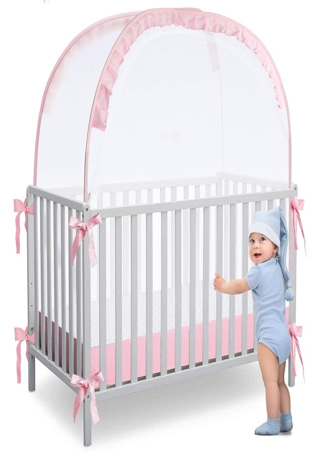 L RUNNZER Crib Tent, Portable Crib Cover to Keep Baby from Climbing Out, Safe & Breathable Crib Net, Easy to Install and Store, Pink - Image 1