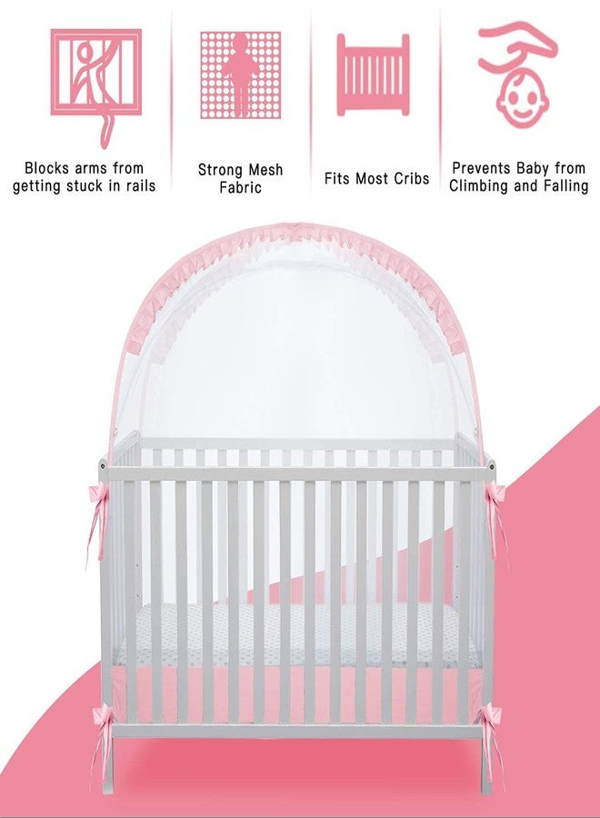 L RUNNZER Crib Tent, Portable Crib Cover to Keep Baby from Climbing Out, Safe & Breathable Crib Net, Easy to Install and Store, Pink - Image 3