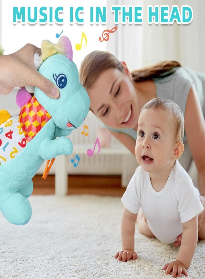 Ryotagift Baby Dino Musical Stuffed Animal Toys for 0-3-6-9-12 Months，Infant Dinosaur Tummy Time Toys with Crinkle Sound Paper,Teether，Textures & Rattles for Newborn Boys Girls Birthday Gifts，Blue - Image 2