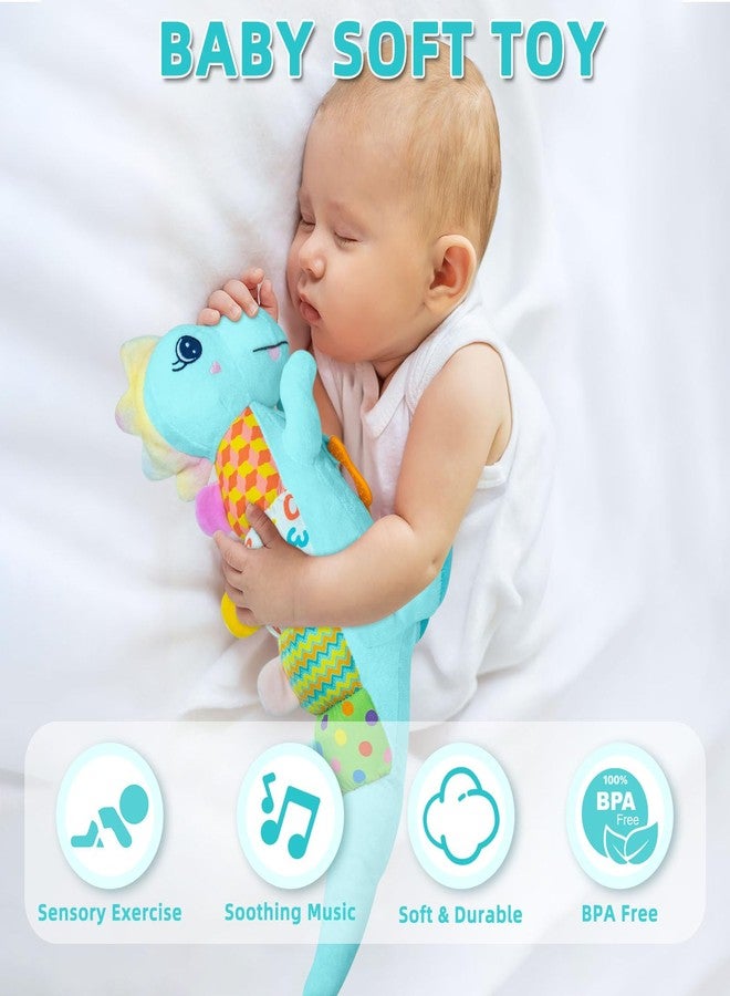 Ryotagift Baby Dino Musical Stuffed Animal Toys for 0-3-6-9-12 Months，Infant Dinosaur Tummy Time Toys with Crinkle Sound Paper,Teether，Textures & Rattles for Newborn Boys Girls Birthday Gifts，Blue - Image 5