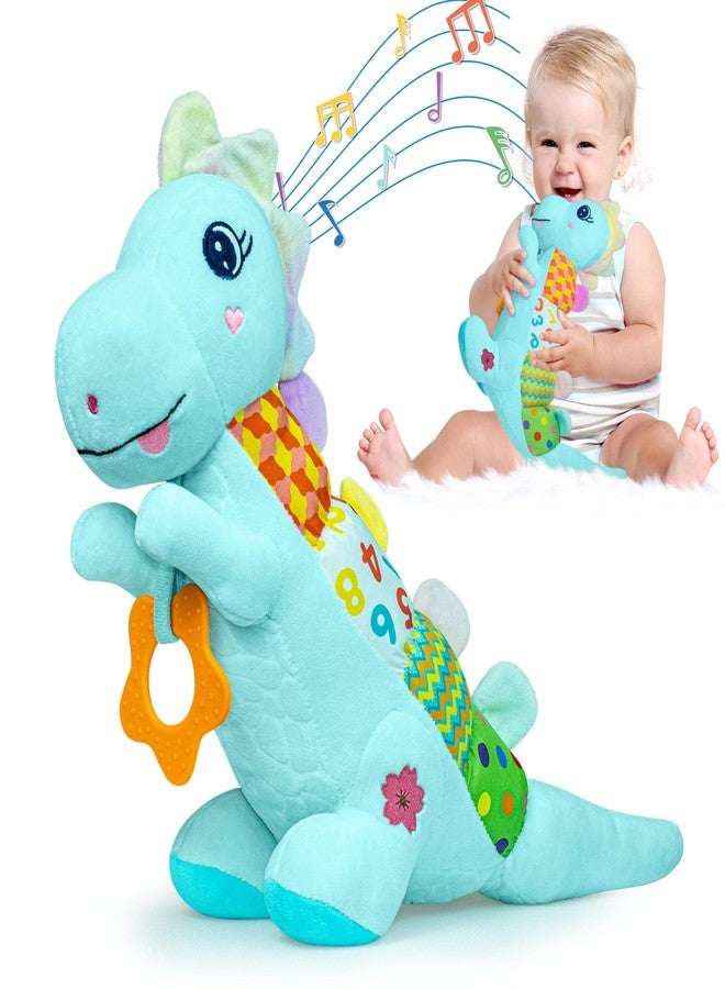 Ryotagift Baby Dino Musical Stuffed Animal Toys for 0-3-6-9-12 Months，Infant Dinosaur Tummy Time Toys with Crinkle Sound Paper,Teether，Textures & Rattles for Newborn Boys Girls Birthday Gifts，Blue - Image 1
