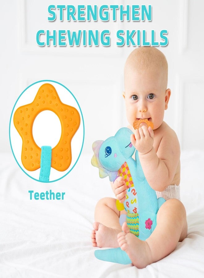 Ryotagift Baby Dino Musical Stuffed Animal Toys for 0-3-6-9-12 Months，Infant Dinosaur Tummy Time Toys with Crinkle Sound Paper,Teether，Textures & Rattles for Newborn Boys Girls Birthday Gifts，Blue - Image 4