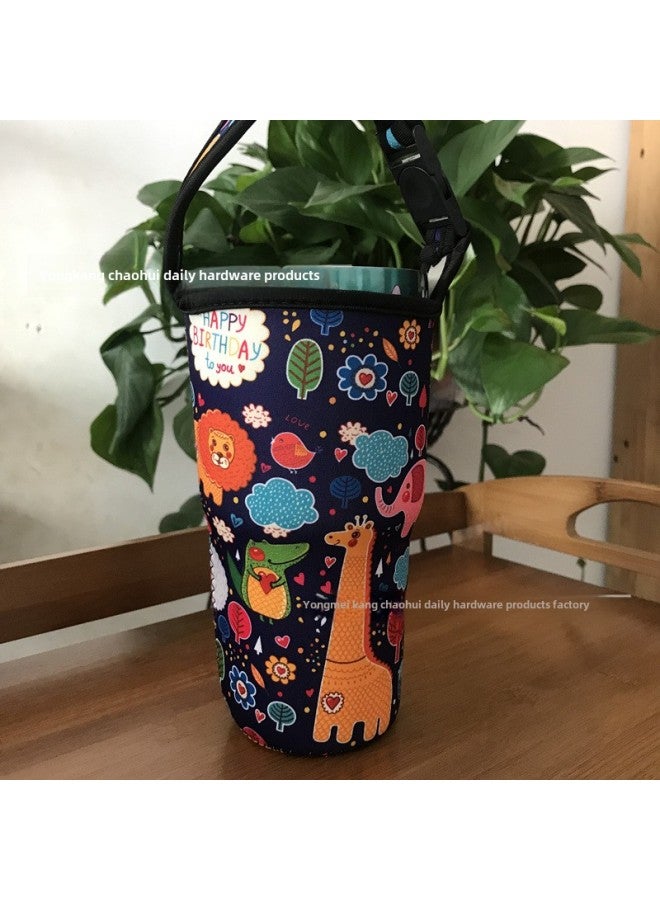 Factory Wholesale Cartoon Ice Cream Cup 30Oz Car Cup Vacuum Cup Cover Portable Drop-resistant Handbag Diving Material Cup Cover-Color:Animal World-Capacity:900ml(30oz Ice Cream)  - Image 1