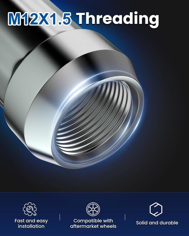 GAsupply 12x1.5 Lug Nuts Spline, Closed End Chrome Acorn Tuner Lug Nuts 1.38" 35mm Tall Conical Seat 60 Degree for Aftermarket Wheels, Pack of 20+1 Spline Tuner Socket Key - Image 4
