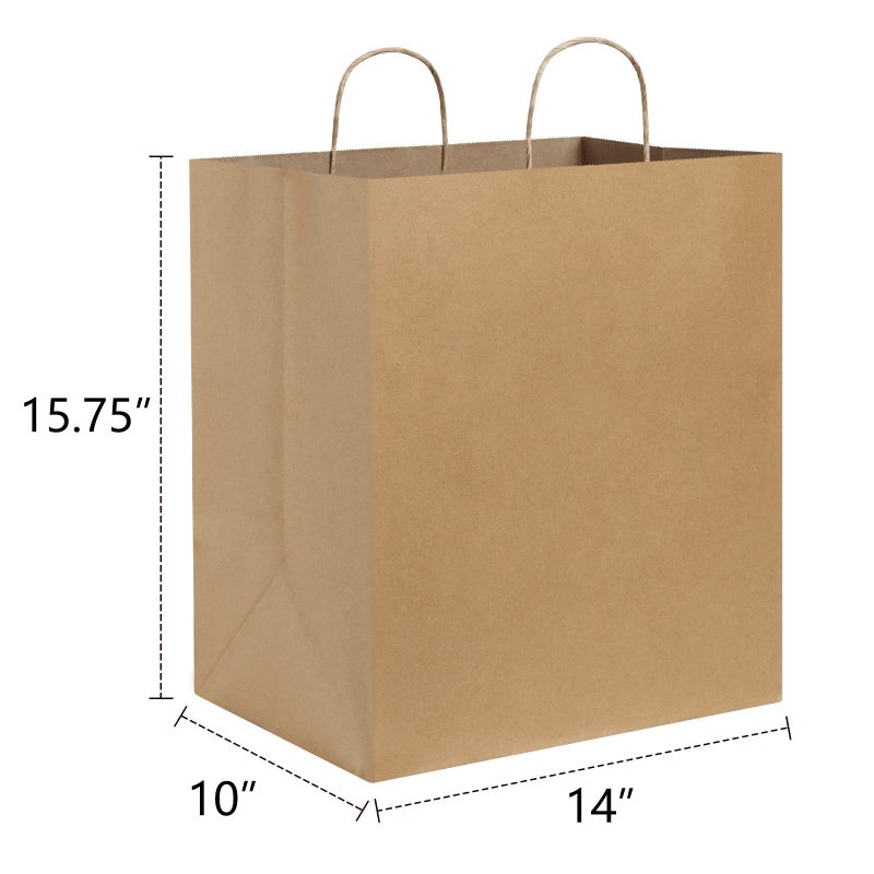 BagDream Kraft Paper Bags 14x10x15.75 Ultra Wide Large Paper Gift Bags with Handles for Takeouts, Parties, Shopping, Food Packing, Recyclable Food Service Bags Brown 25 Count Paper Grocery Sacks - Image 3