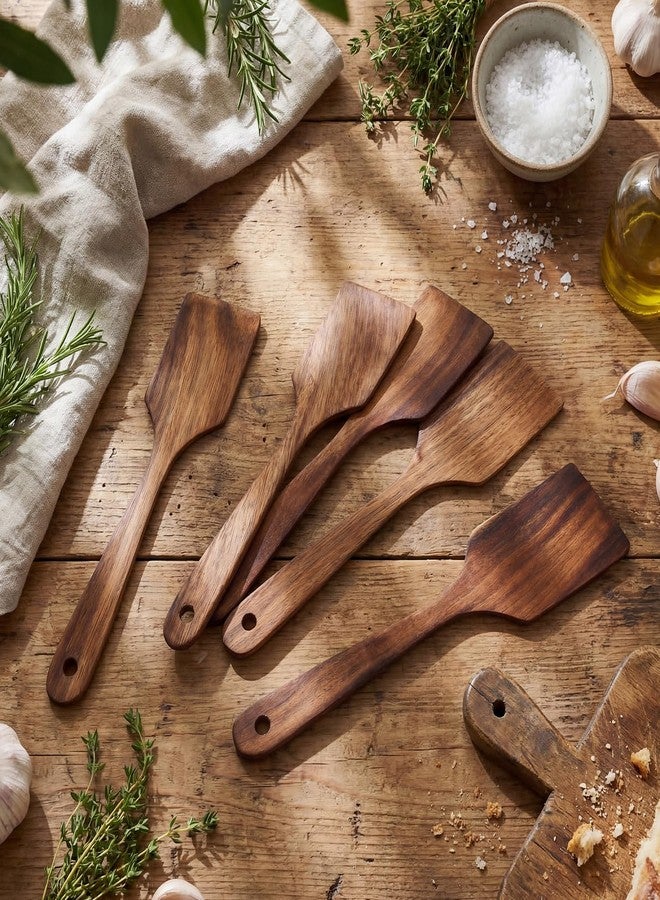 Sieral 20 Pcs Wooden Spatulas Bulk, 11 Inches Natural Acacia Wooden Spatulas with Comfortable Handle, Hard Texture Utensils for Cooking Frying Baking Kitchen Wedding Gifts - Image 2