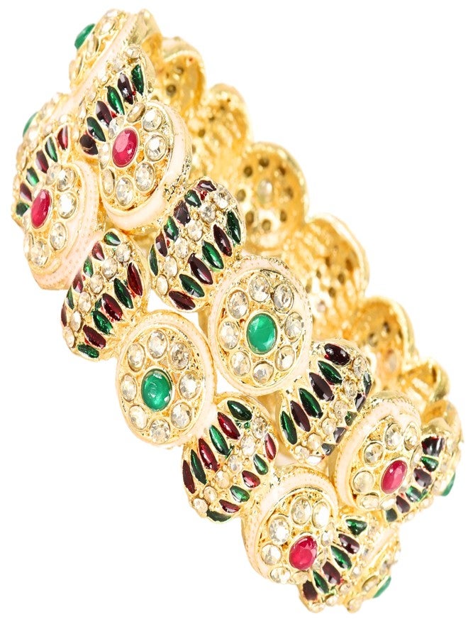 NMII Golden Metal Bangles Set with Red & Green Zircon Stones For Women & Girls | Kundan Stone Bangles | Bangles For Women Stylish | Kangan For Women Golden | Chudi Bangles Latest-(MAH118-Gold-2.8) - Image 5