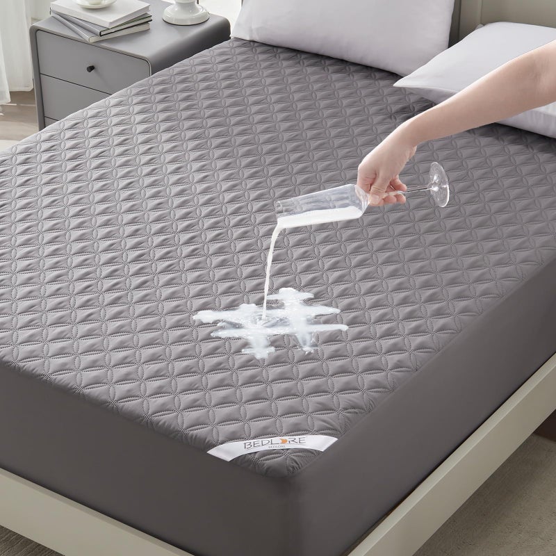 BEDLORE Waterproof Mattress Protector Noiseless King Size Mattress Pad with Deep Pocket Fitted Up to 618 inches Soft Breathable DirtProof Bed Mattress Cover Washable for Bedroom Hotel Gray