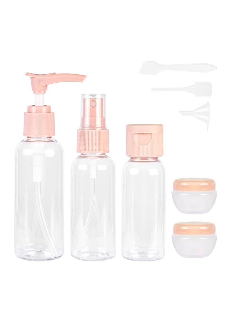 Travel bottle set for travel air travel bottling, leak proof refillable toiletry liquid container with storage bag for liquids, makeup and toiletries