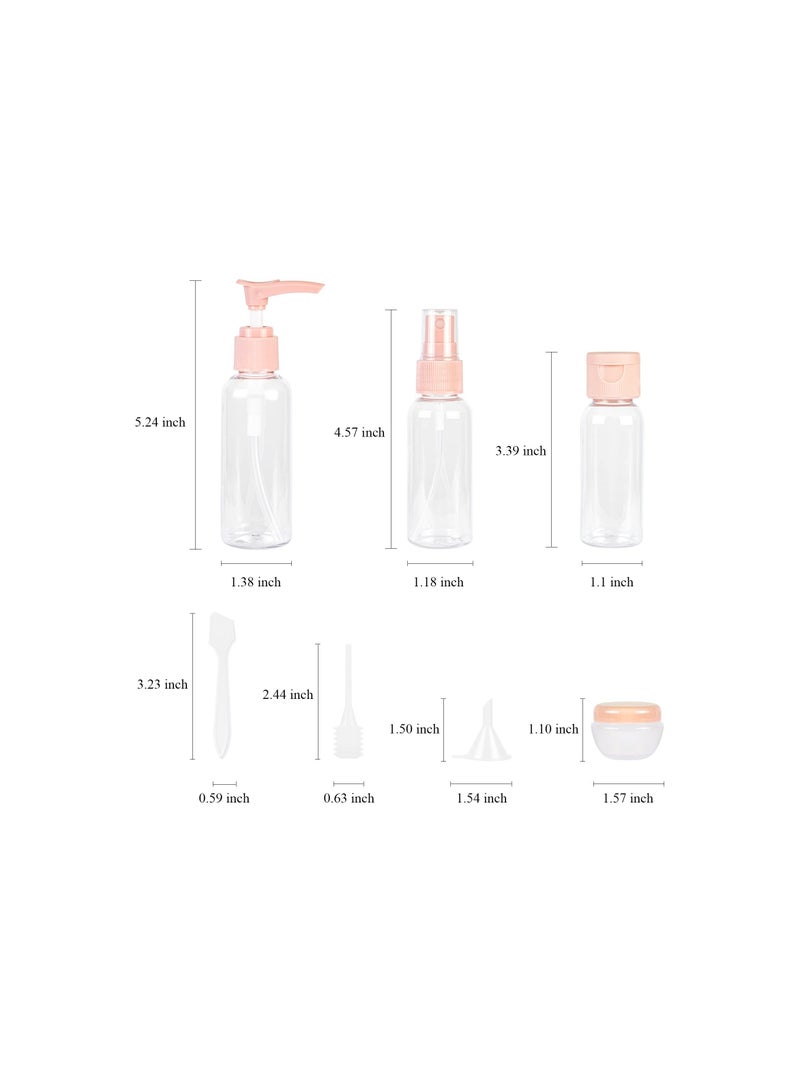 Travel bottle set for travel air travel bottling, leak proof refillable toiletry liquid container with storage bag for liquids, makeup and toiletries