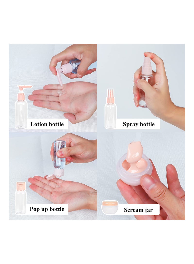 Travel bottle set for travel air travel bottling, leak proof refillable toiletry liquid container with storage bag for liquids, makeup and toiletries
