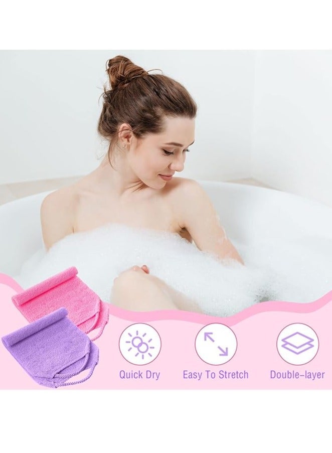 قطعتان من مقشر الظهر للاستحمام للنساء، مقشر للظهر بمقابض، منشفة مقشر للجسم، مقشر للظهر من النايلون، منشفة غسيل لإزالة الجلد الميت (وردي وأرجواني) - Image 2