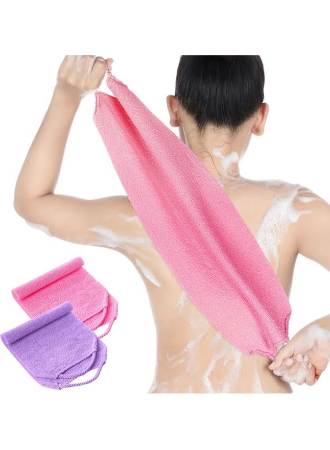 2 PCS Back Scrubber for Shower for Women, Exfoliating Back Scrubber with Handles, Body Scrubber Towel Nylon Back Exfoliator Washcloth Washer to Remove Dead Skin(Pink&Purple)  - Image 1