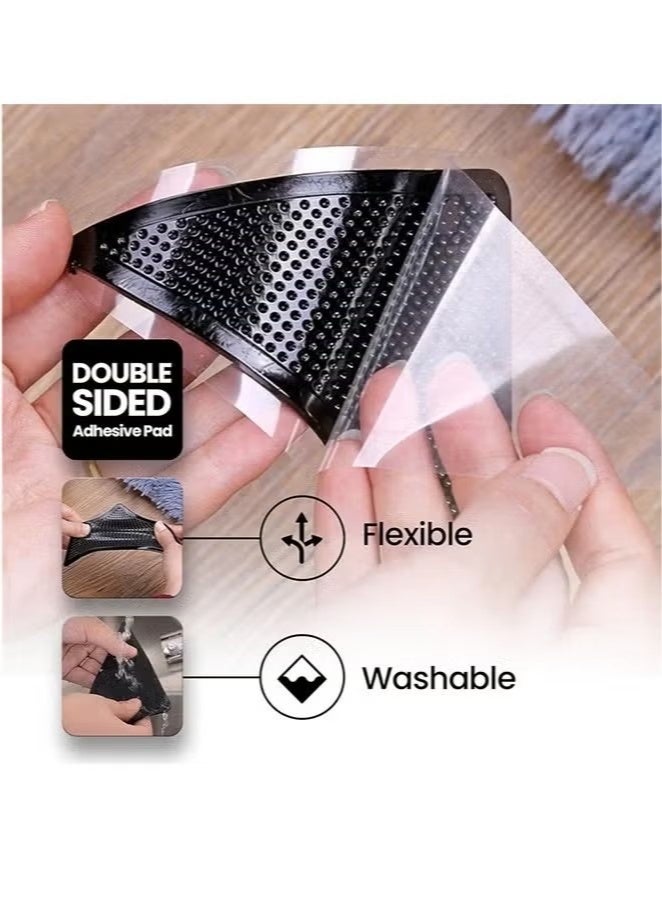 Carpet Stickers (4 Pcs), Anti Slip Rug Holder Reusable Washable Rug Stickers for Area Rugs, Dual Sided Adhesive Rug Stopper Keep Corners Flat (Black) - Image 4