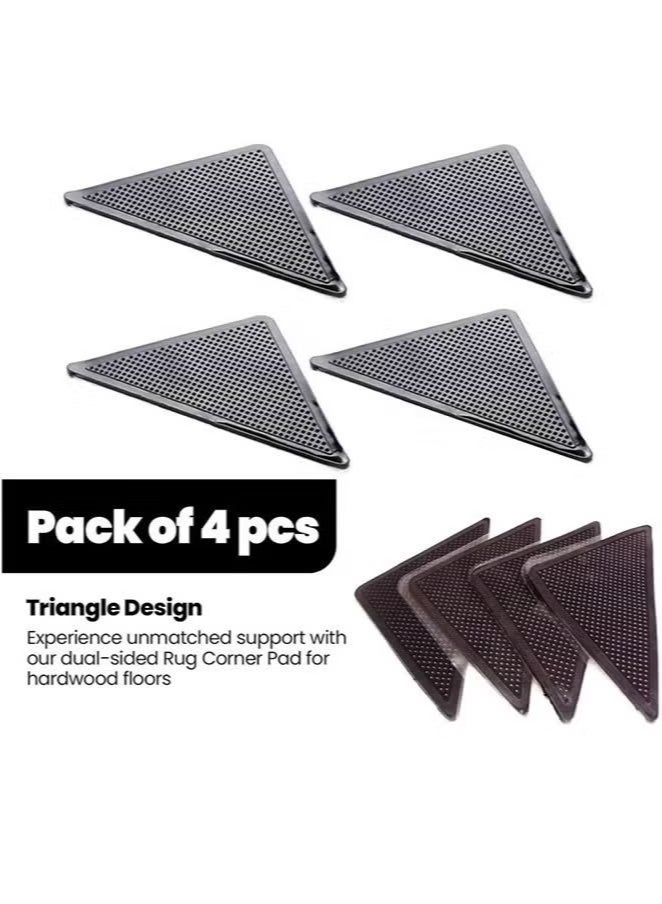Carpet Stickers (4 Pcs), Anti Slip Rug Holder Reusable Washable Rug Stickers for Area Rugs, Dual Sided Adhesive Rug Stopper Keep Corners Flat (Black) - Image 2
