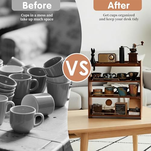 KAOTGOT Wooden Cup Holder 4 Tier Walnut Wooden Shelf Organizer Coffee Station Organizer for Kitchen Home - Image 5