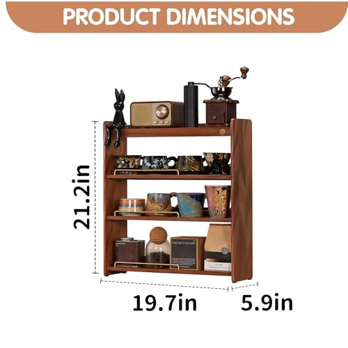 KAOTGOT Wooden Cup Holder 4 Tier Walnut Wooden Shelf Organizer Coffee Station Organizer for Kitchen Home - Image 2