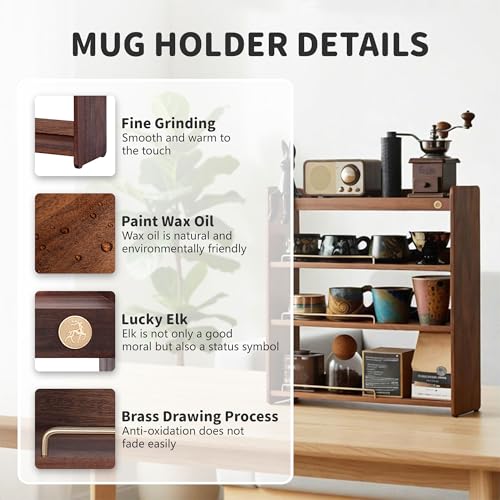 KAOTGOT Wooden Cup Holder 4 Tier Walnut Wooden Shelf Organizer Coffee Station Organizer for Kitchen Home - Image 3