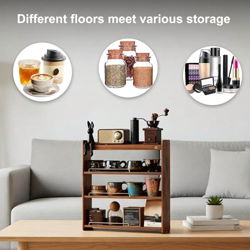 KAOTGOT Wooden Cup Holder 4 Tier Walnut Wooden Shelf Organizer Coffee Station Organizer for Kitchen Home - Image 4
