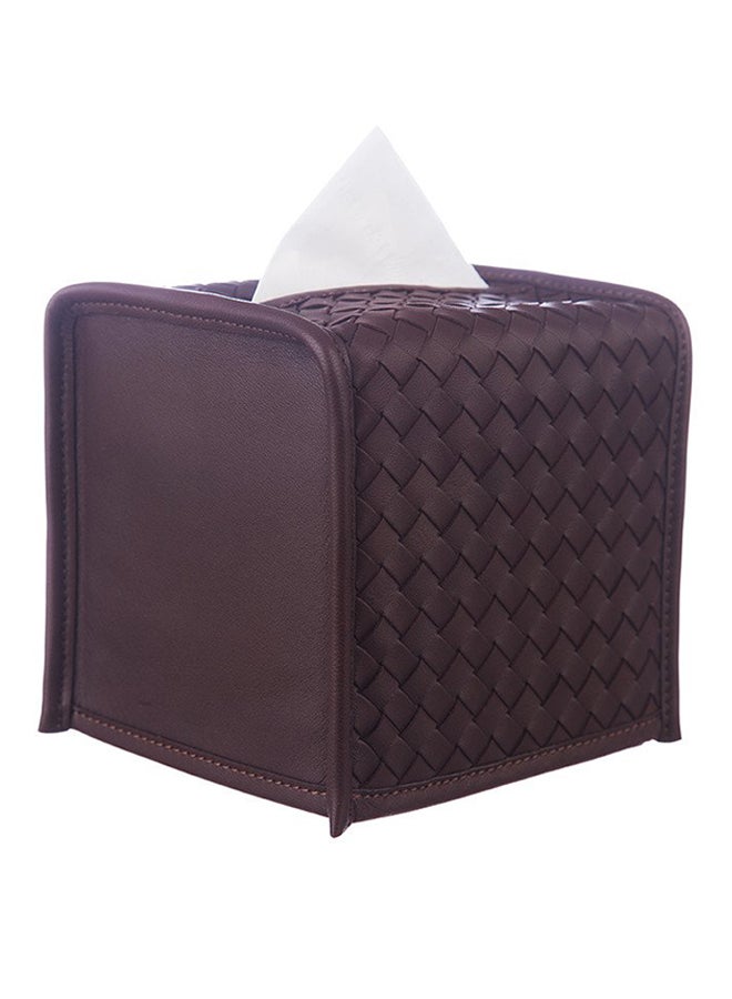 RIVIERE Square Hand Woven Leather Tissue Box Cover Dark Brown 12x12centimeter - Image 2