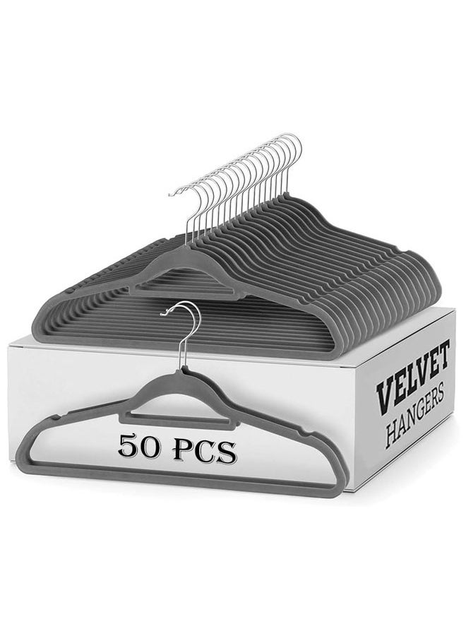 D'HOME 50-Pcs Non-Slip Velvet Suit Hangers - Ultra Thin Space Saving 360 Degree Swivel Hook Strong and Durable Clothes Hangers Hold Up-to 10 Lbs, for Coats, Jackets, Pants, Dress Clothes (50, Grey)  - Image 1