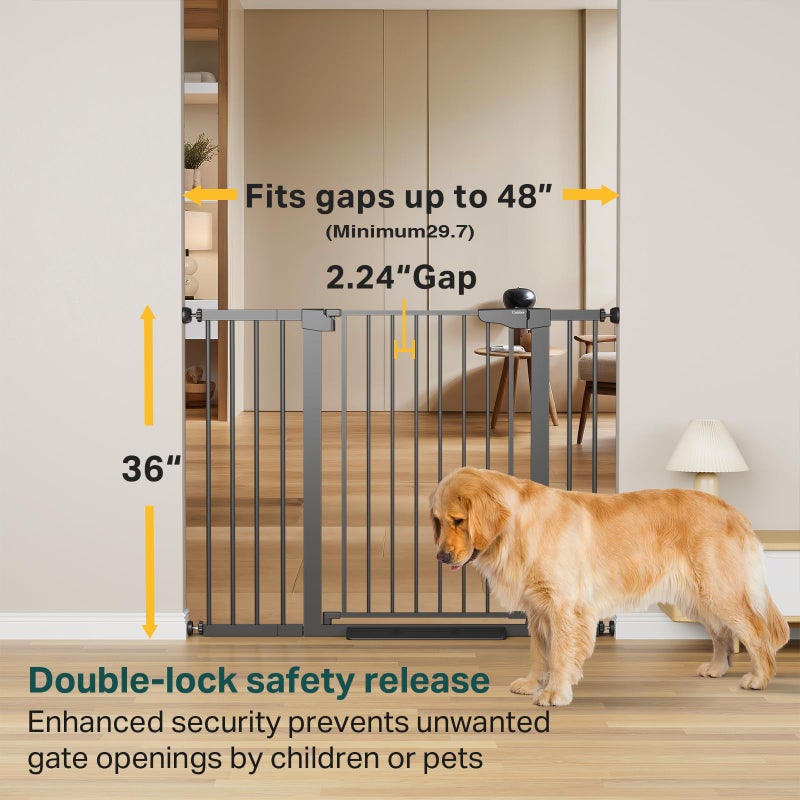Cumbor 36" Extra Tall Baby Gate for Stairs, 29.7-48" Wide Dog Gates for Doorways, Auto Close Safety Gate for Babies and Pets, Easy Install, Pressure Mounted, Fits Doorways, Stairs, Entryways, Black - Image 2