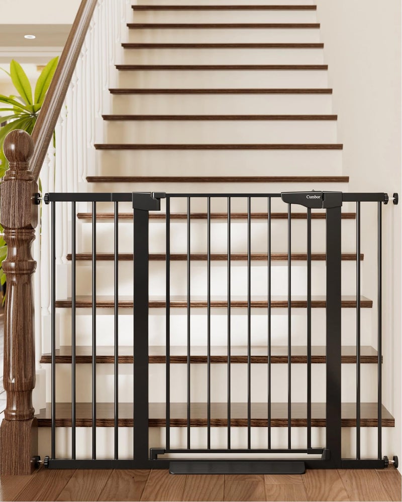 Cumbor 36" Extra Tall Baby Gate for Stairs, 29.7-48" Wide Dog Gates for Doorways, Auto Close Safety Gate for Babies and Pets, Easy Install, Pressure Mounted, Fits Doorways, Stairs, Entryways, Black - Image 1