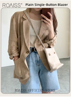 roaiss Casual Thin Linen Blazer Top for Women Long Sleeve Lightweight Spring Summer Loose Fit Style Jackets Ladies British Style Breathable Suit Jacket for Daily Commute Wear or Office  - Image 4