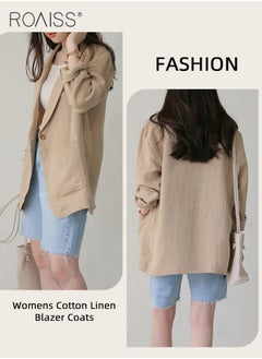 roaiss Casual Thin Linen Blazer Top for Women Long Sleeve Lightweight Spring Summer Loose Fit Style Jackets Ladies British Style Breathable Suit Jacket for Daily Commute Wear or Office  - Image 2