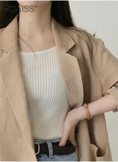 roaiss Casual Thin Linen Blazer Top for Women Long Sleeve Lightweight Spring Summer Loose Fit Style Jackets Ladies British Style Breathable Suit Jacket for Daily Commute Wear or Office  - Image 5