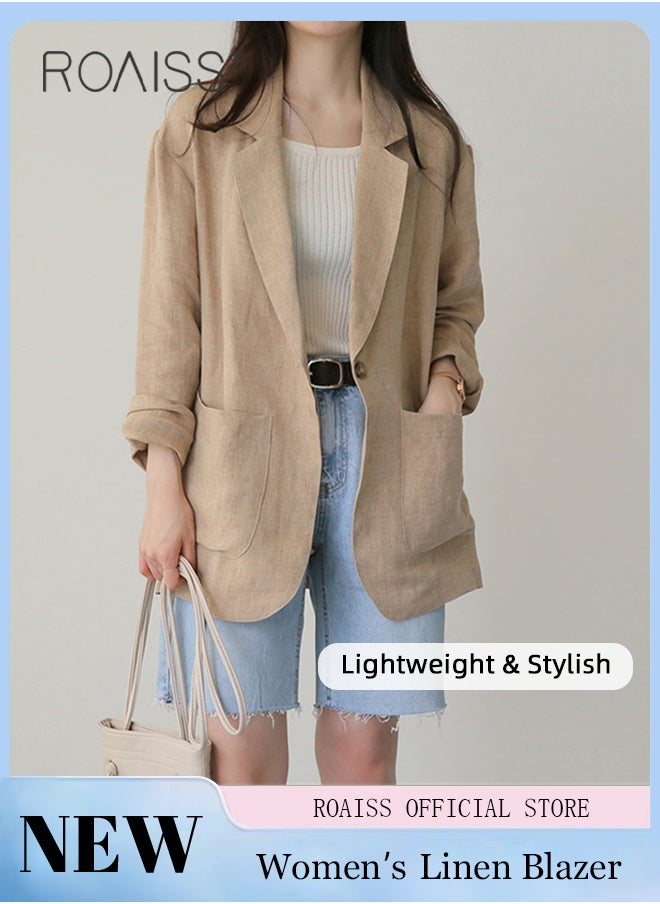 Casual Thin Linen Blazer Top for Women Long Sleeve Lightweight Spring Summer Loose Fit Style Jackets Ladies British Style Breathable Suit Jacket for Daily Commute Wear or Office - pzsku/Z0C28A2F90644F6B30841Z/45/_/1720520976/20653bfa-a2d9-44ae-a560-e4ba1cb270e2