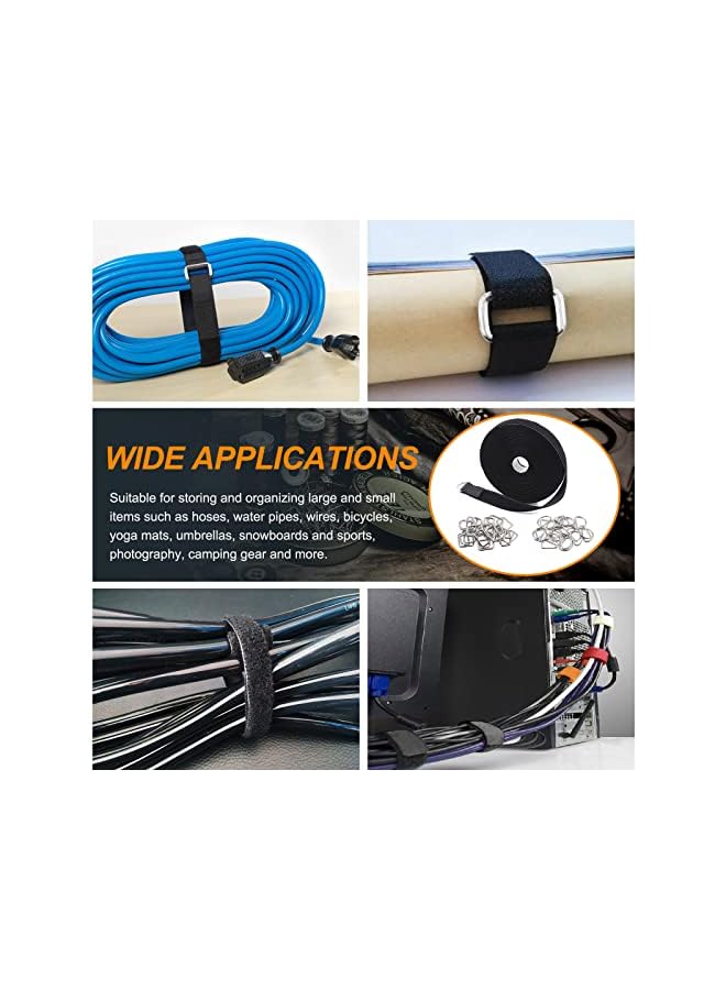 Rustark 25mm*10m Hook and Loop Straps with 50 Thick Metal Buckles Square Rings D Rings, Adjustable fastening cable straps Reusable Cut to Length Cable Ties Nylon Cinch Straps for Organizer or Storage - Image 5