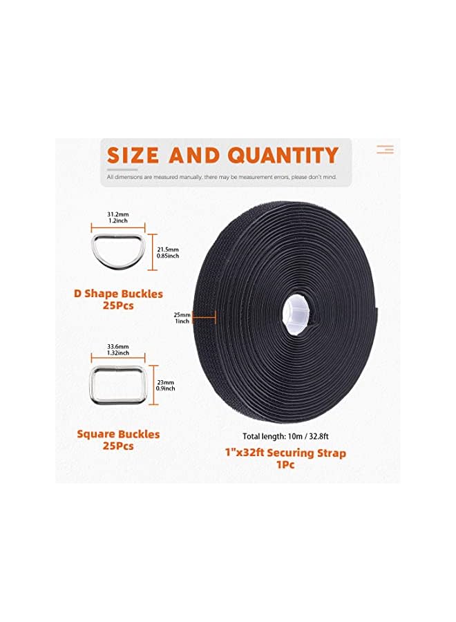 Rustark 25mm*10m Hook and Loop Straps with 50 Thick Metal Buckles Square Rings D Rings, Adjustable fastening cable straps Reusable Cut to Length Cable Ties Nylon Cinch Straps for Organizer or Storage - Image 2
