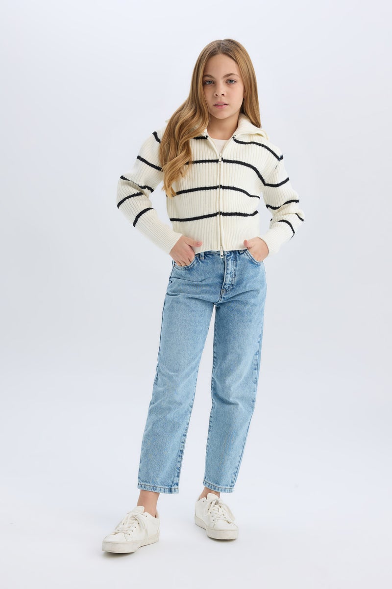 DeFacto Girl Striped Zippered Knitted Cardigan - Image 4