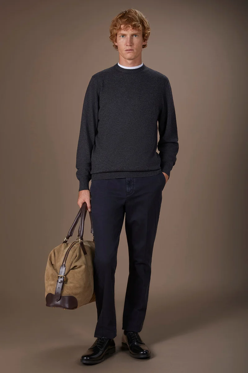 Doppelganger Grey Men's regular fit crew neck jumper in wool and cotton - Anthracite for Men | Best Price UAE