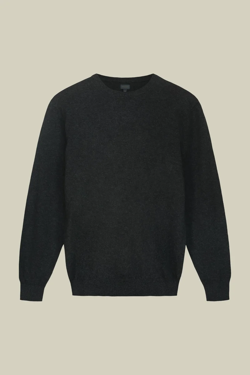 Doppelganger Men's regular fit crew neck jumper in wool and cotton - Anthracite
