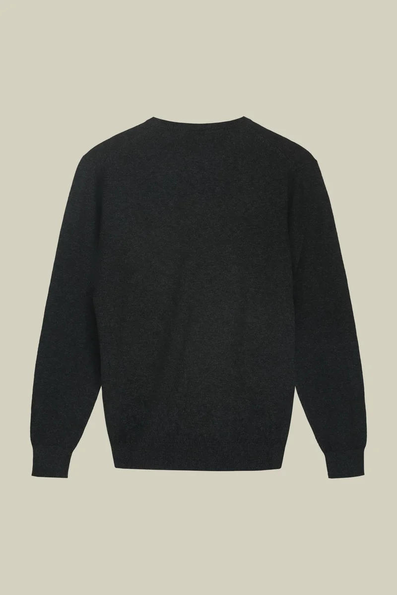 Doppelganger Grey Men's regular fit crew neck jumper in wool and cotton - Anthracite for Men | Best Price UAE