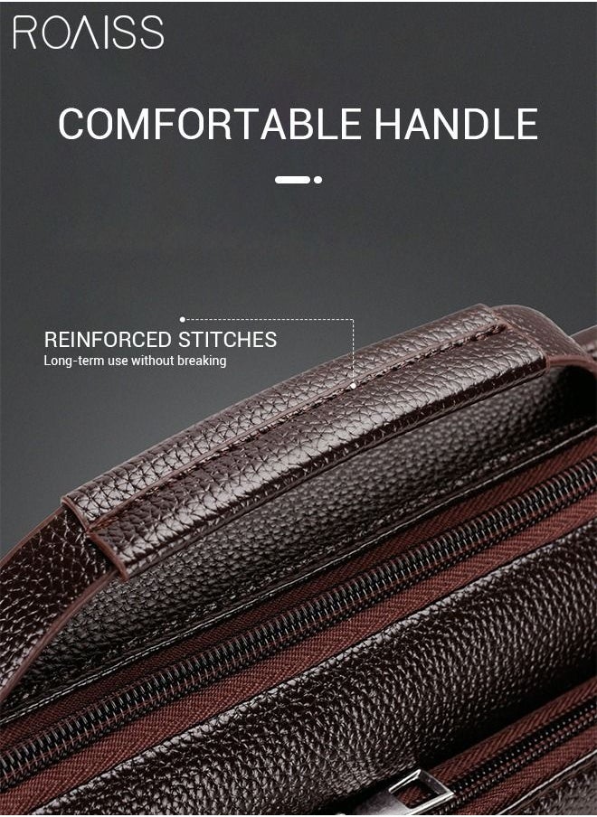 roaiss - Business Messenger Shoulder Bag PU Leather Retro Chic Handbag Casual Portable Zipper Crossbody/Shoulder Bag Husband Gift for Men Travel Work Office Dark Brown - Image 1