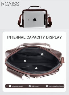 roaiss Business Messenger Shoulder Bag PU Leather Retro Chic Handbag Casual Portable Zipper Crossbody/Shoulder Bag Husband Gift for Men Travel Work Office Dark Brown  - Image 5