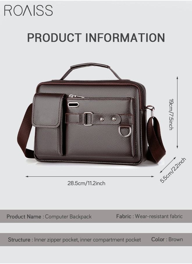 roaiss - Business Messenger Shoulder Bag PU Leather Retro Chic Handbag Casual Portable Zipper Crossbody/Shoulder Bag Husband Gift for Men Travel Work Office Dark Brown - Image 1